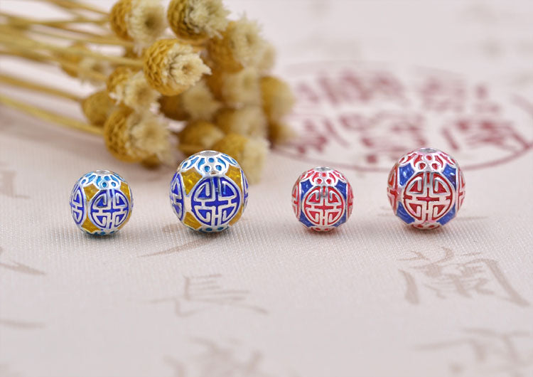 Argent sterling émail époxy rond XI 囍 perle entretoise S925 trouver