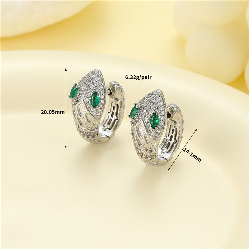 4 boucles d'oreilles créoles serpent ornées de strass 14K GF Earing