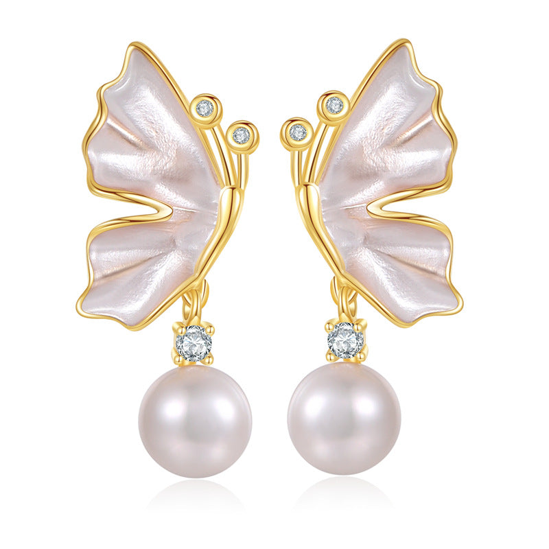 4 boucles d'oreilles papillon coeur broche fleur croix feuille boucles d'oreilles 14K GF coquille strass embelli boucle d'oreille moitié percée perle perle vierge