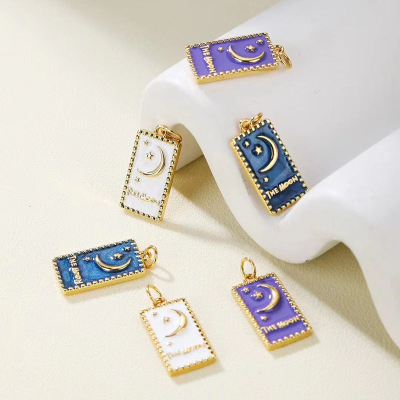 Pendentif à breloque rectangle 2 étoiles de lune émail époxy 14K GF