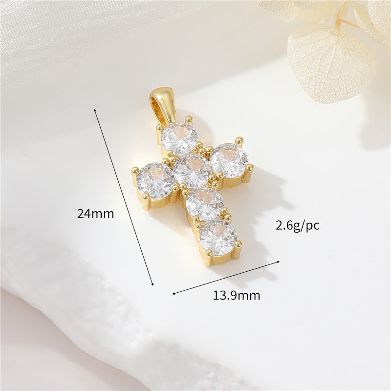 2 Cross Charm Pendant Rhinestone Embellished 14K GF