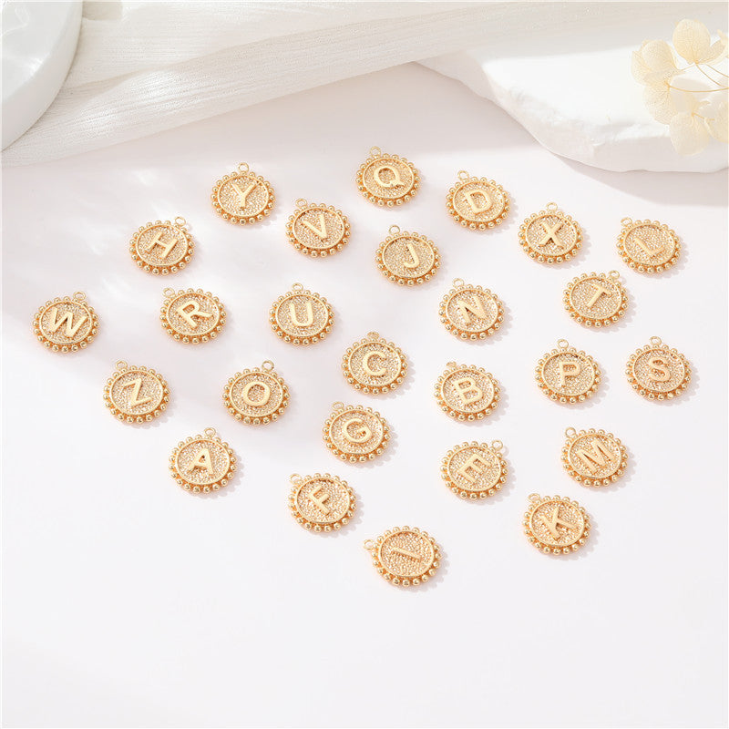 2 perles rondes à bord de pièce de monnaie initiale Alphabet AZ Charm Pendentif 14K GF