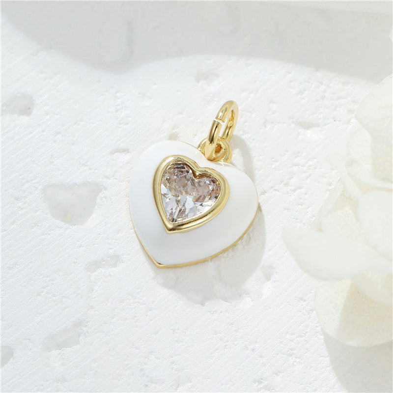 Pendentif à breloque 2 cœurs en émail époxy 14K GF strass embelli