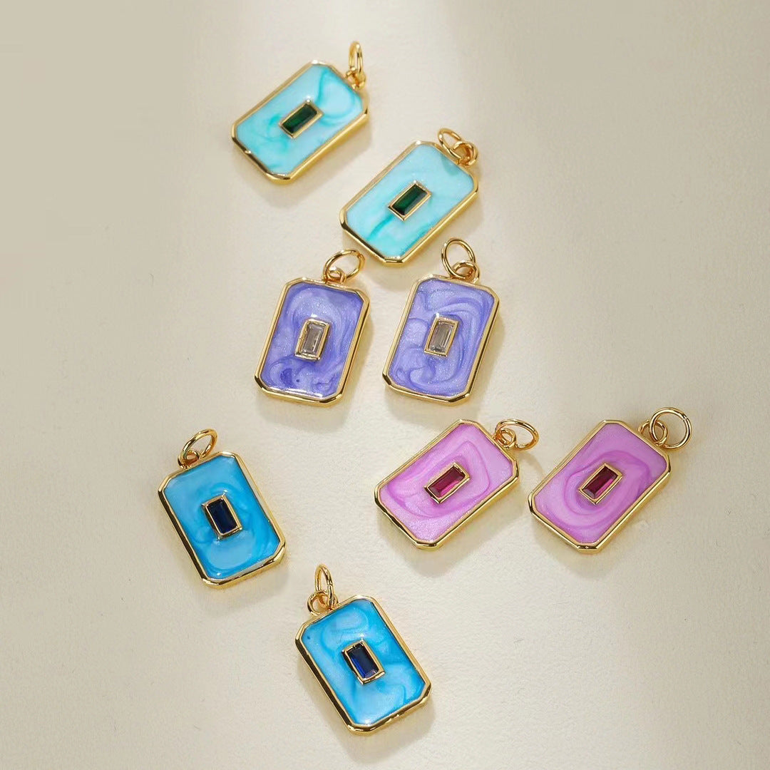 2 pendentifs à breloque rectangulaires en émail époxy 14K GF strass embellis