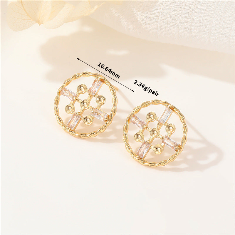 4 boucles d'oreilles à tige en forme de cœur rond creux, ornées de strass, 14K GF, boucles d'oreilles à moitié percées, perle vierge