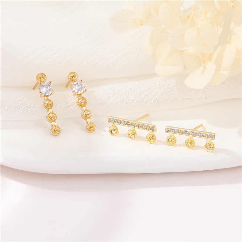 4 Multi Stick Stud Earrings Rhinestone Embellished 14K GF Half Drilled Pearl Bead Blank