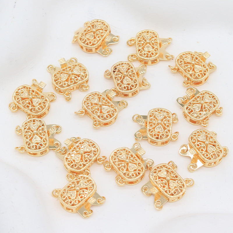 2 connecteurs à Double boucle pour fermoir Floral creux, connecteur de fermoirs pour collier et Bracelet, 14K GF