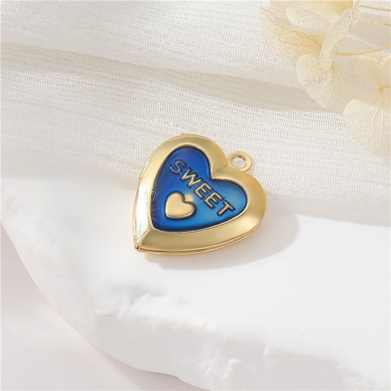 Pendentif à breloque médaillon photo 2 cœurs émail époxy 14K GF