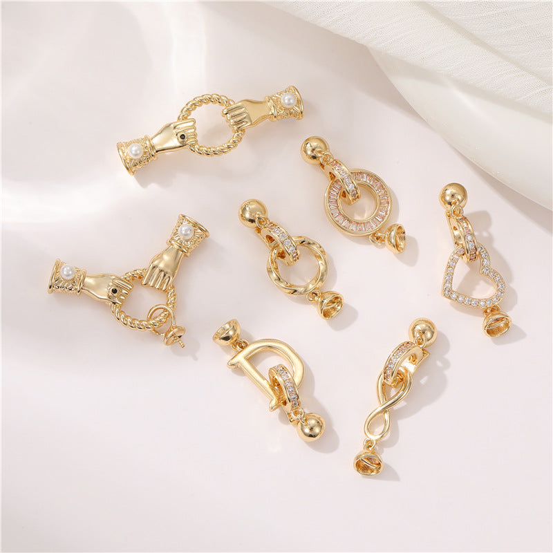 2 Hand Heart Round Circle D Infinity Clasp 14K GF Rhinestone Embellished Clasps Connector