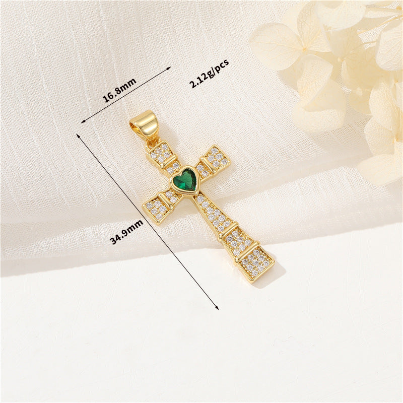 Pendentif à breloque 2 croix orné de strass 14K GF