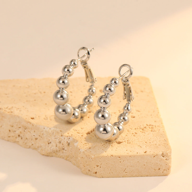 4 Chunky Beaded Twined Round Circle Hoop Earring 14K GF Earing