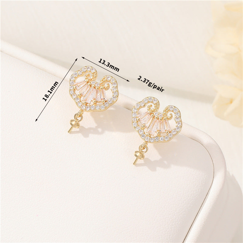 4 éventails papillon Floral Moneybag feuille boucles d'oreilles strass perle embellie 14K GF boucle d'oreille demi-percée perle perle vierge
