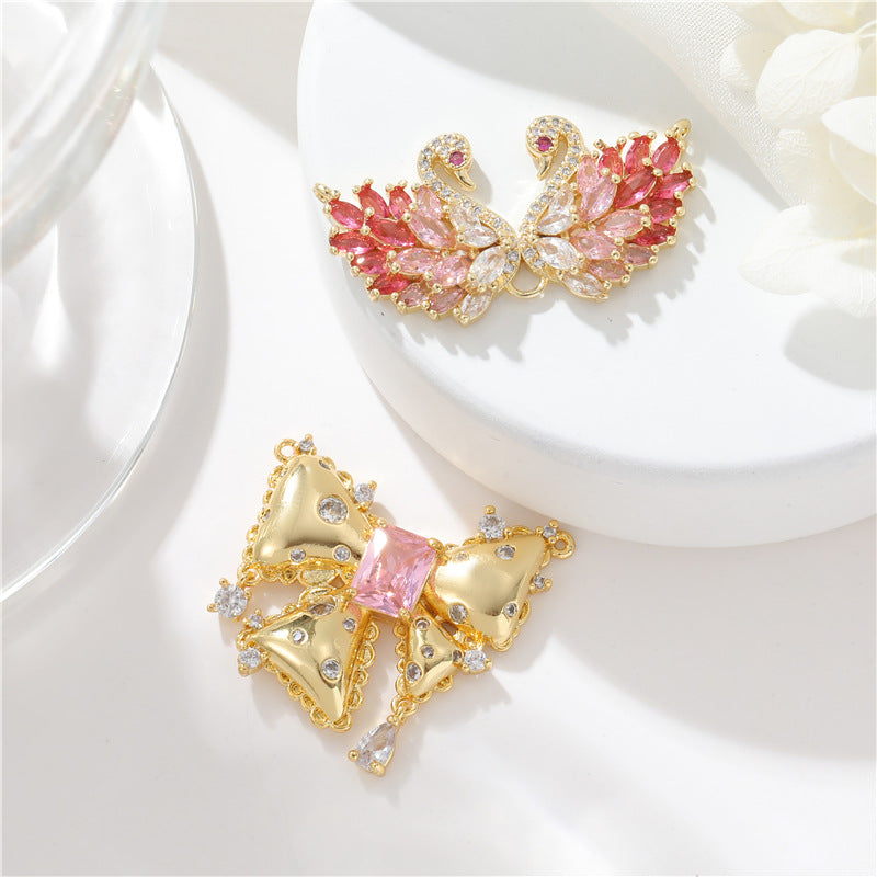 2 pendentif à breloque nœud papillon en forme de cygne orné de strass 14K GF