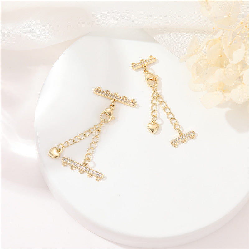 2 Multi Looped Stick Lobster Clasp with Extended Chain Extender Rhinestone Embellished 14K GF Pendant Clasps Connector