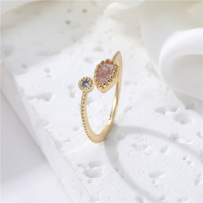 2 anneaux de déclaration ornés de strass, chaîne à cercle ouvert, étoile, lune, cœur, 14K GF