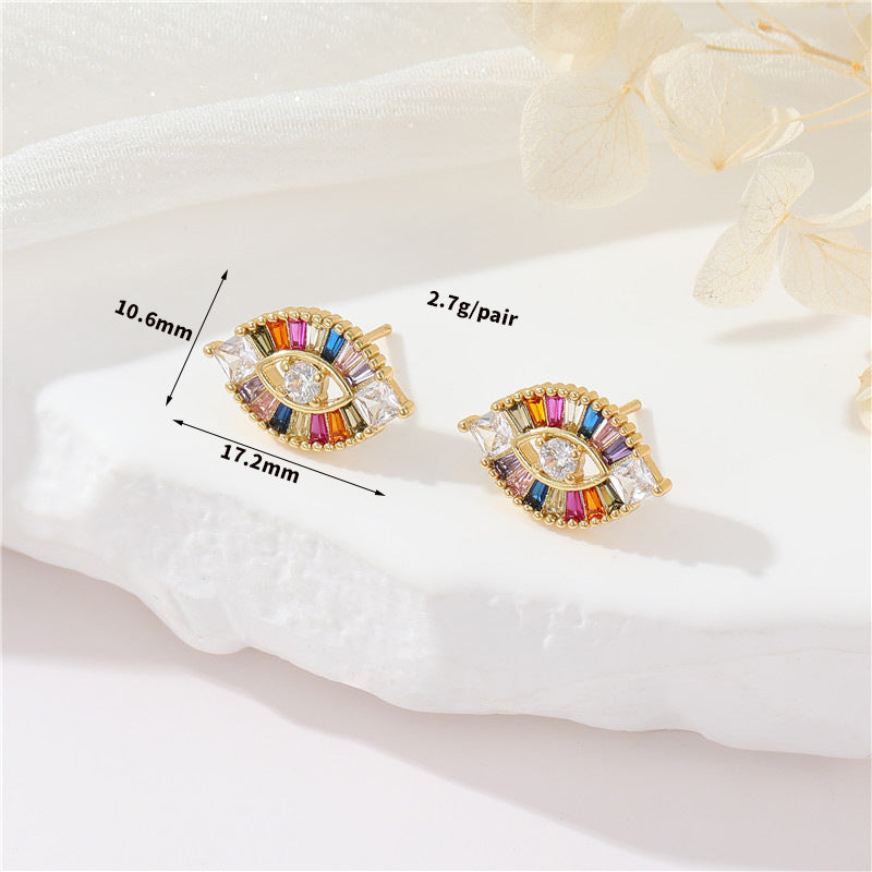 4 Star Eye Stud Earrings Rhinestone Embellished 14K GF Earing