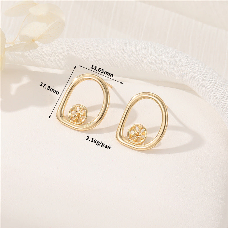 4 Cloud Circle Stud Earrings 14K GF Half Drilled Pearl Bead Blank