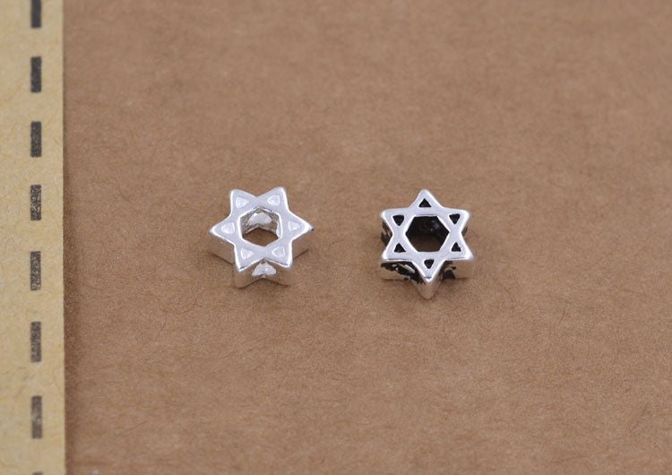 Pendentif à breloque hexagonale minuscule en argent sterling, perle d'espacement à trou traversant, recherche S925