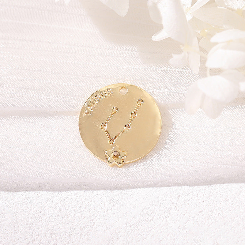 2 Round Zodiac Piece Charm Pendant 14K GF