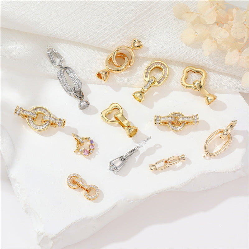 2 Round Oval Floral Heart Circle Clasp 14K GF Rhinestone Embellished Clasps Connector