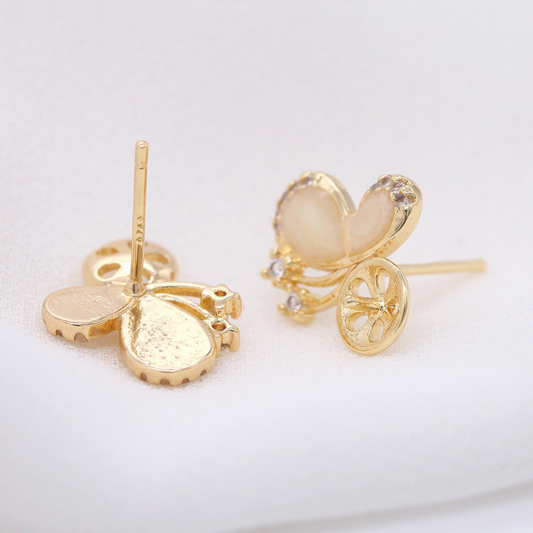 4 boucles d'oreilles papillon ornées de strass 14K GF, boucles d'oreilles à moitié percées, perle vierge