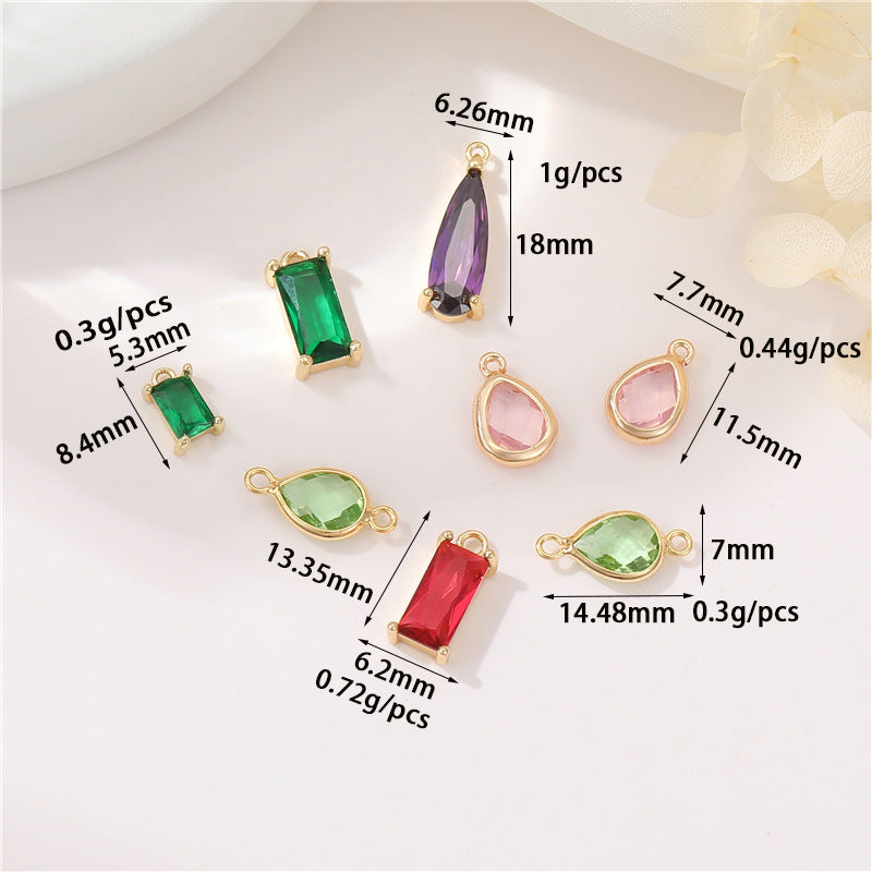 2 Waterdrp Rectangle Charm Pendant Rhinestone Embellished 14K GF