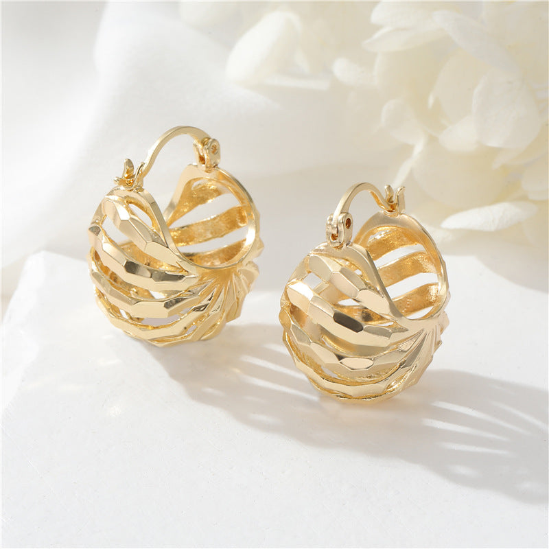 4 Chunky Hollow Basket Hoop Earrings 14K GF Earing