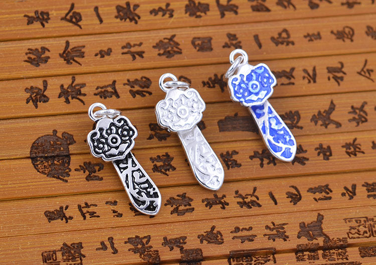 Pendentif à breloque Ruyi en argent Sterling émail époxy, recherche S925