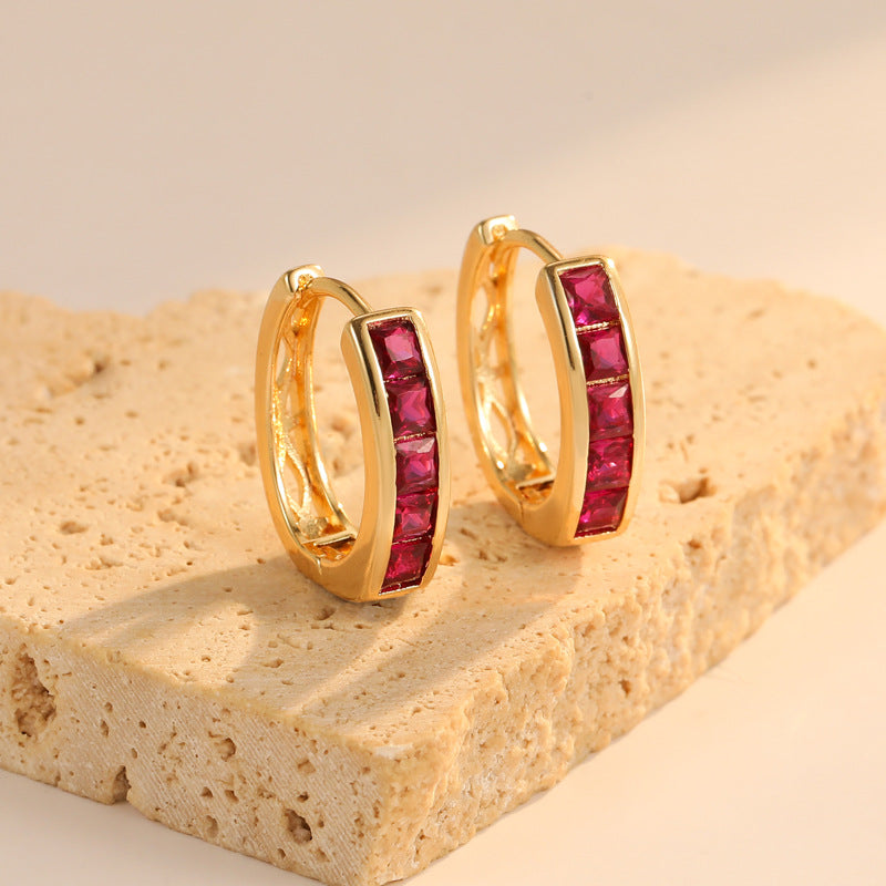 4 Round Hoop Earrings Rhinestone Embellished 14K GF Earing