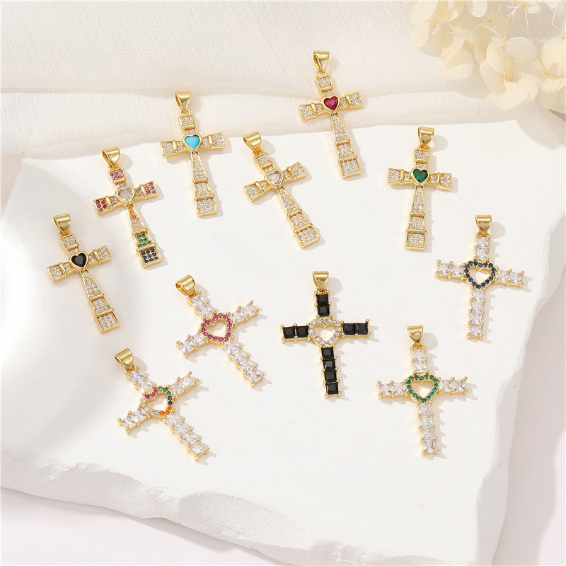 Pendentif à breloque 2 croix orné de strass 14K GF