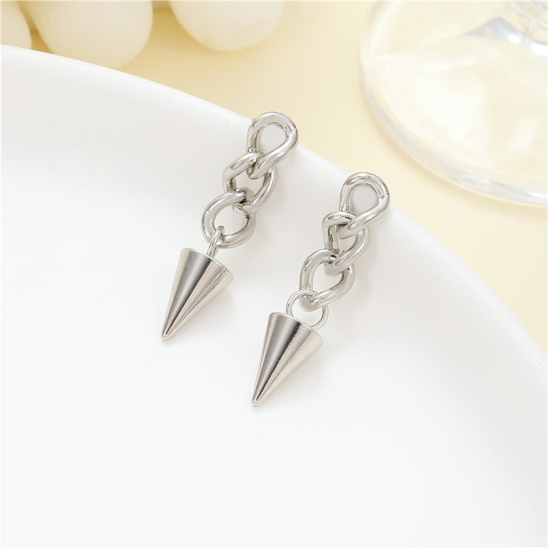 4 Cable Chain Cone Sphere Drop Charm Stud Earrings 14K GF Earing