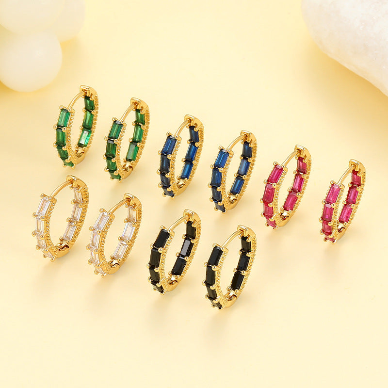 4 boucles d'oreilles rondes créoles rectangulaires ornées de strass 14K GF