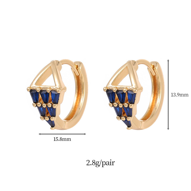 4 boucles d'oreilles triangle créoles trapèze ornées de strass 14K GF