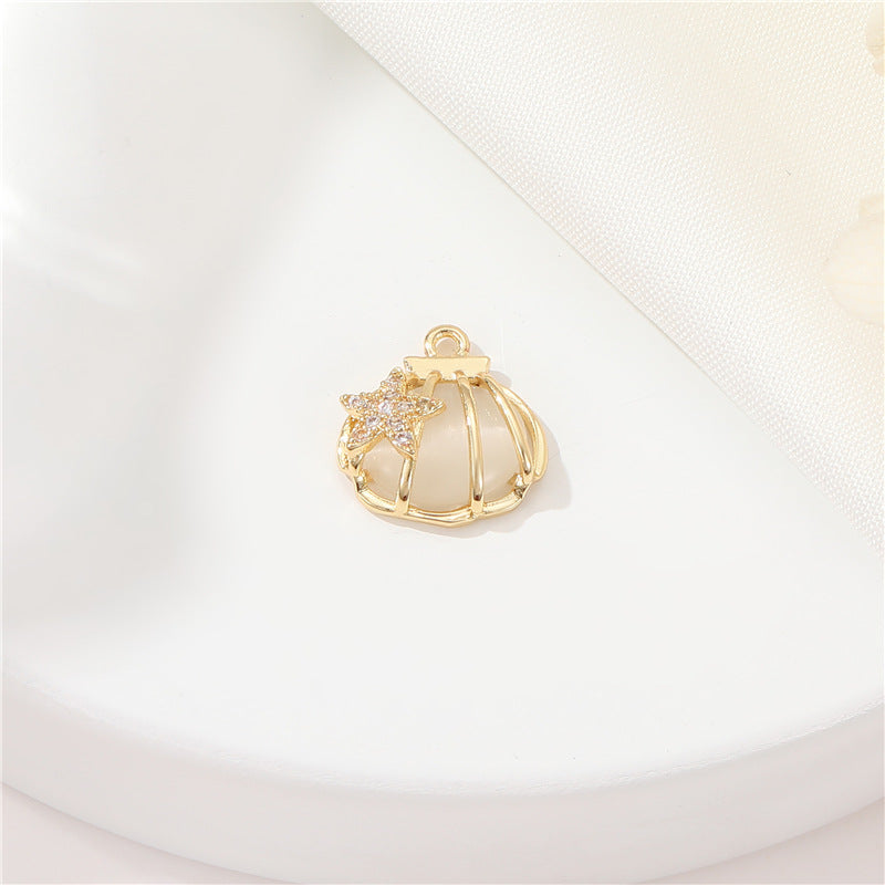 2 Lune Lapin Coquille Étoile de Mer Charme Pendentif Résine Strass Embelli 14K GF