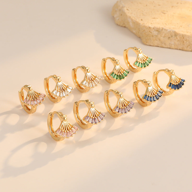 4 boucles d'oreilles créoles en éventail trapèze ornées de strass 14K GF
