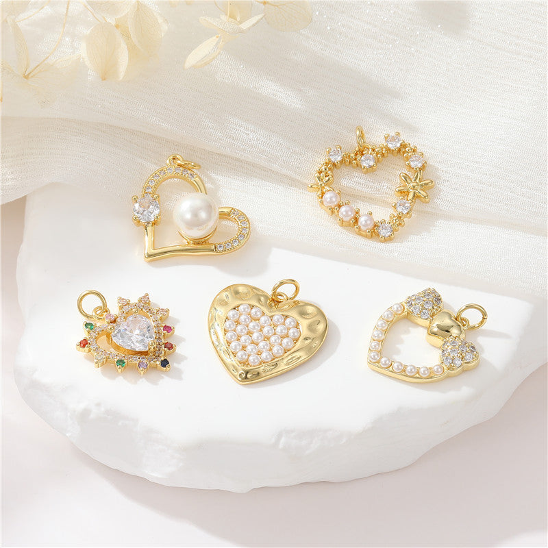 Pendentif à breloque 2 cœurs avec perles en strass ornées de perles 14K GF