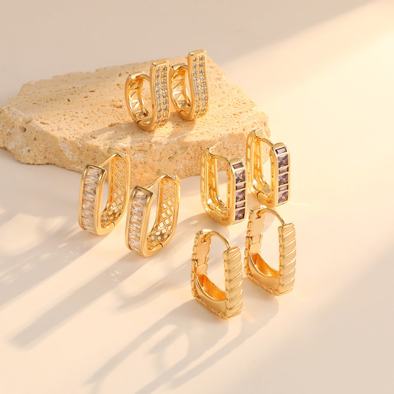 4 boucles d'oreilles créoles oblongues ornées de strass 14K GF Earing