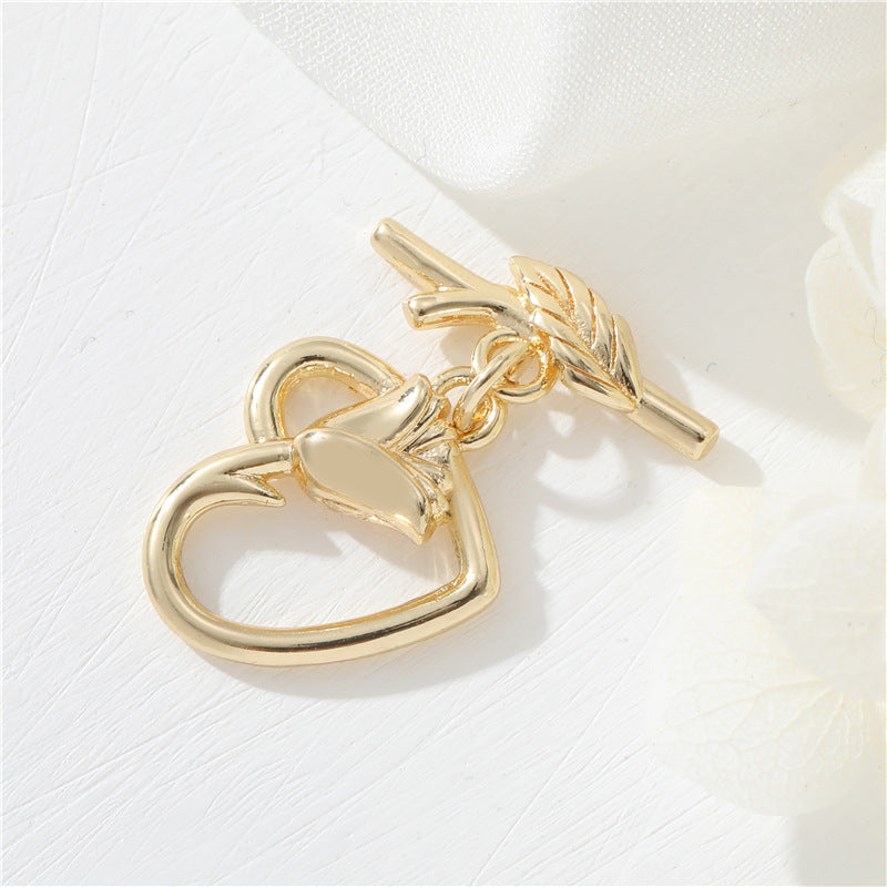 Fermoir OT en forme de cœur Floral, 2 cercles ronds, connecteur de fermoirs en strass à vis croisée 14K GF