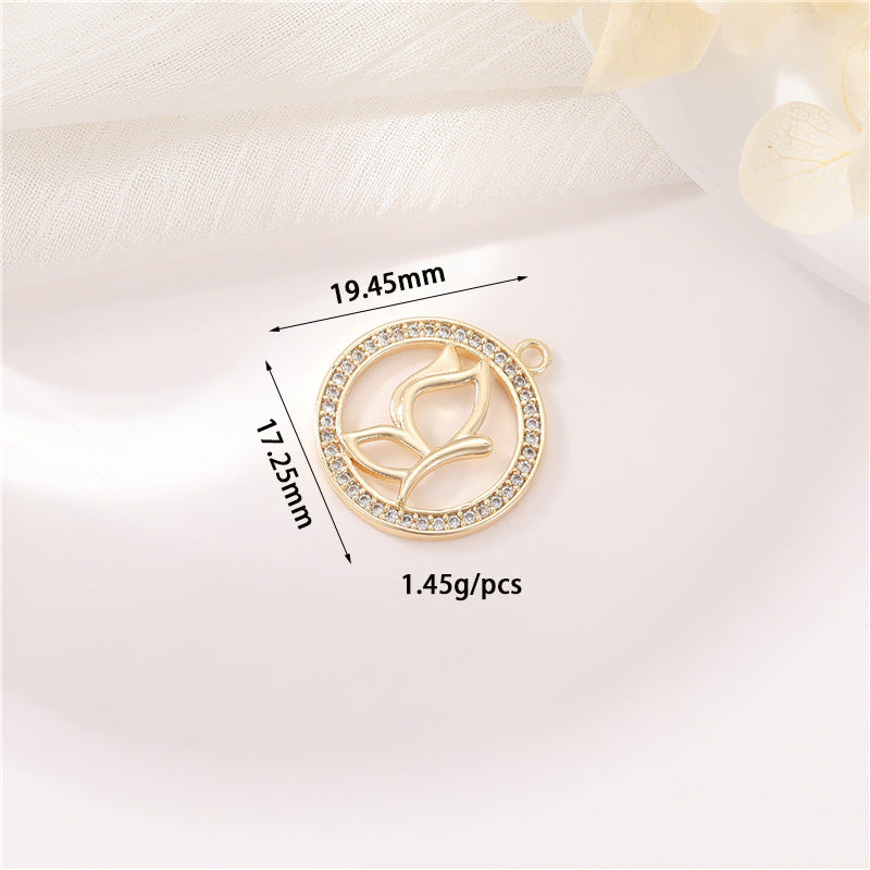 Charm-Anhänger mit 2 Sternen, Mond, Schmetterling, Wolke, Wabe, keltischer Knoten, Strassverzierung, 14 Karat GF