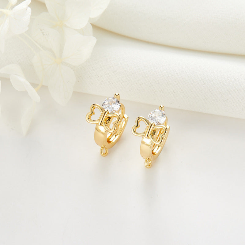 Boucles d'oreilles rondes en forme de tortue, 4 couronnes, nœud papillon, arbre floral, cœur, ornées de strass, 14K GF