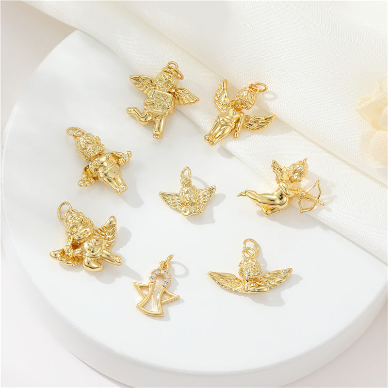 Pendentif à breloque 2 anges Cupidon 14K GF