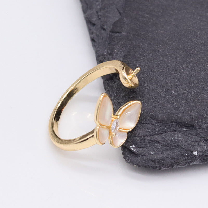 2 bague de déclaration papillon cercle ouvert strass embelli 14K GF demi-percé perle vierge
