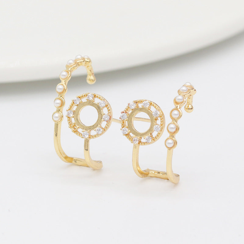 4 boucles d'oreilles florales en demi-cercle ornées de strass 14K GF Earing