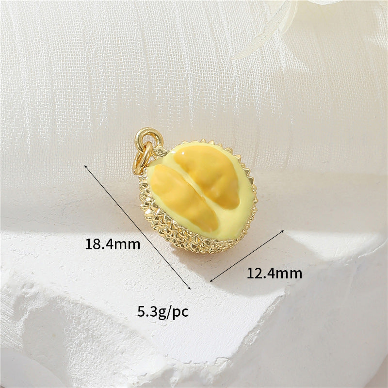 2 Grenade Durian Fraise Pomme Pitaya Orange Banane Ananas Citron Avocat Mangue Pastèque Fruit Charme Pendentif Émail Époxy 14K GF