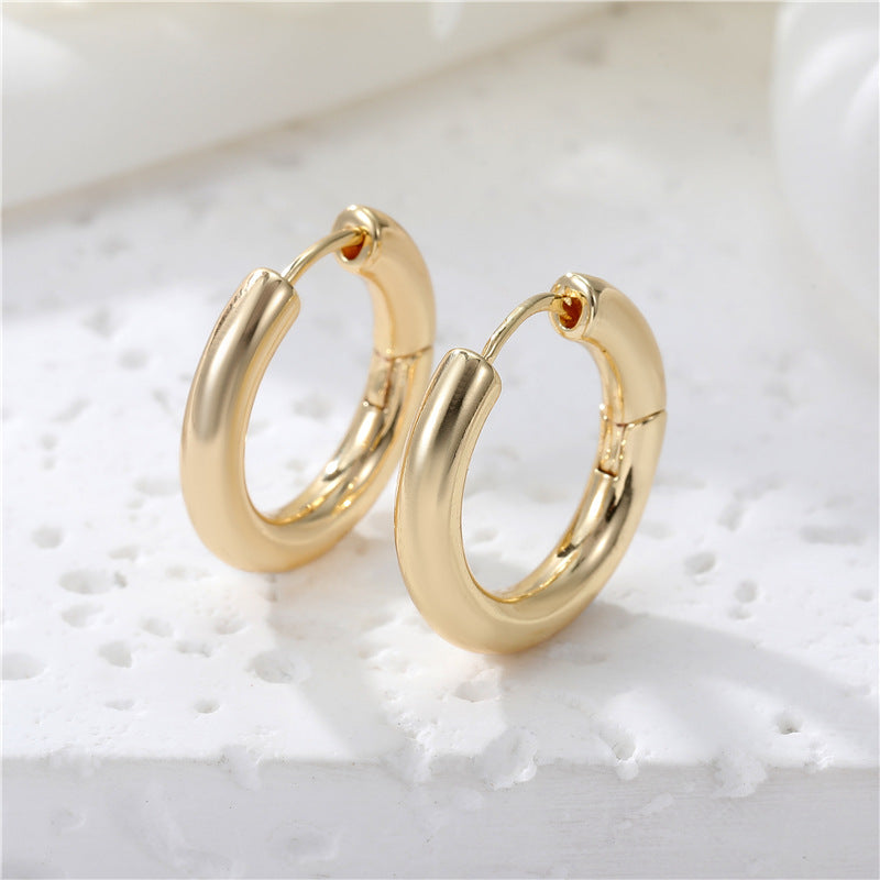 4 boucles d'oreilles créoles rondes rectangulaires brillantes 14K GF Earing