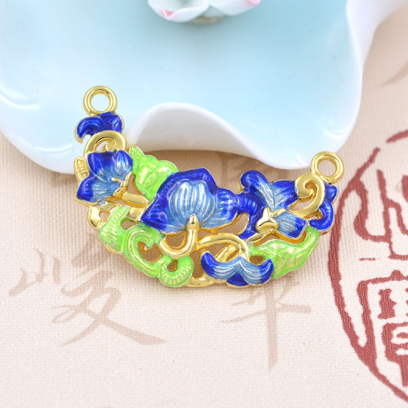 Argent sterling émail époxy double boucle lotus floral nouvelle lune pièce charme connecteur S925 trouver