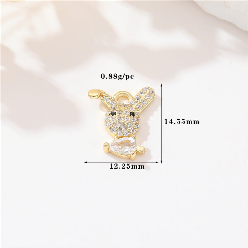 2 pendentif à breloque éléphant lapin conque strass embelli 14K GF