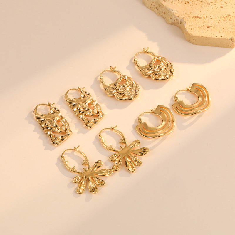 4 Chunky Hammered Piece Hoop Earring 14K GF Earing