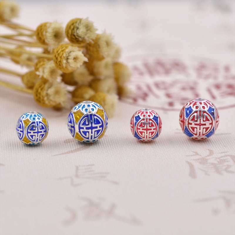 Argent sterling émail époxy rond XI 囍 perle entretoise S925 trouver