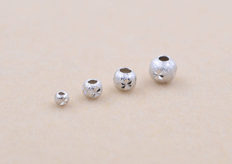 Sterling Silver Frosted Carved Round Bead Spacer S925 Finding